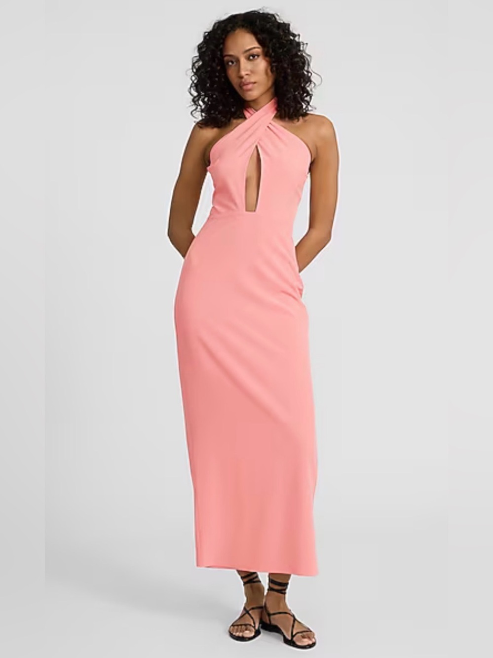 Express Tie Halter Sleeveless Cutout Maxi Dress Sz XL pink romantic home coming
